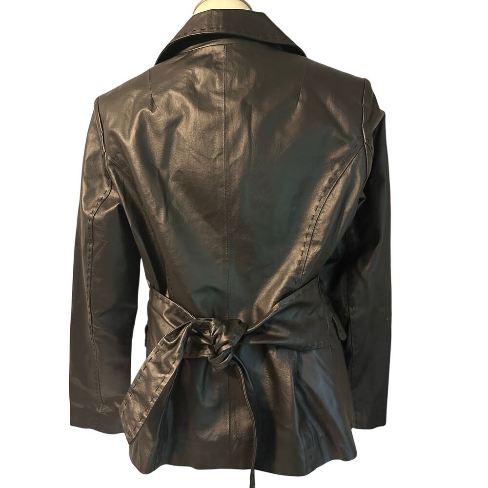 Colleen Lopez Genuine Leather Jacket Coat Polyester Lined Tie Waist Size Small - Picture 2 of 6